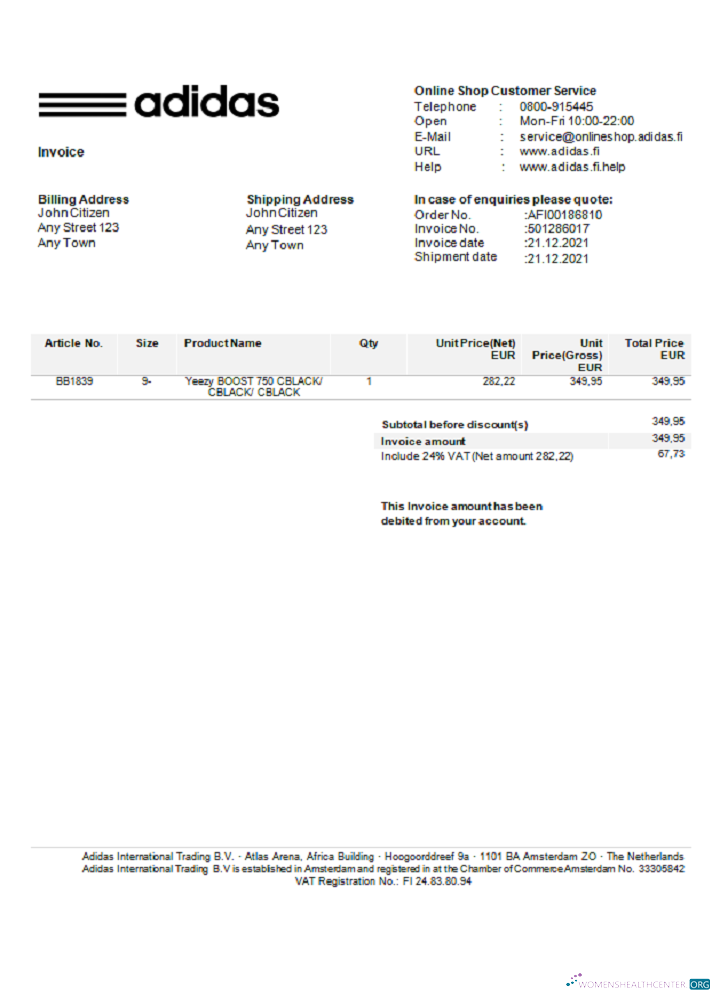 Download USA Adidas invoice Photoshop template